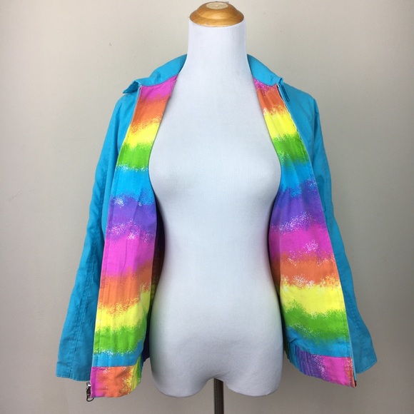 Vintage 90s rainbow blue reversible jacket zip up - Picture 10 of 16